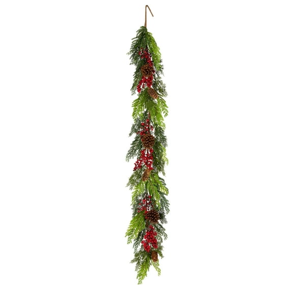 5 ft. Artificial Christmas Garland, Green, Christmas Joy, Mixed Tips, Red Berries, Pine Cones