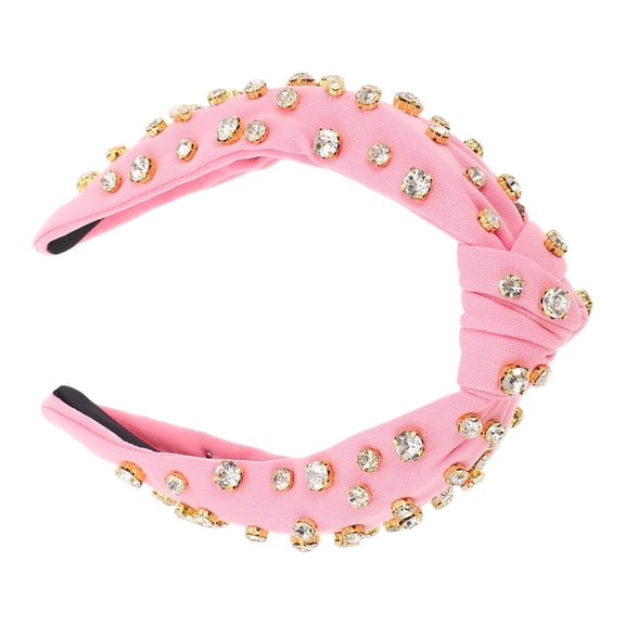 ETHZZLE Wide Knotted Pink Fabric Headband with Rhinestones for Elegant Outings