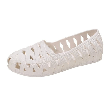 OJSFQUFP Womens Running Shoes Ladies Fashion Solid Color Fabric Hollowed Out Woven Belt Flat Bottomed Casual Single Shoes Slip On Sneakers White 40