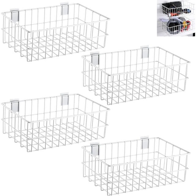 Metal Slatwall Baskets and Bins Set Hanging Storage Baskets for PVC Slatwall Mounted Accessories Storage Display on Garage