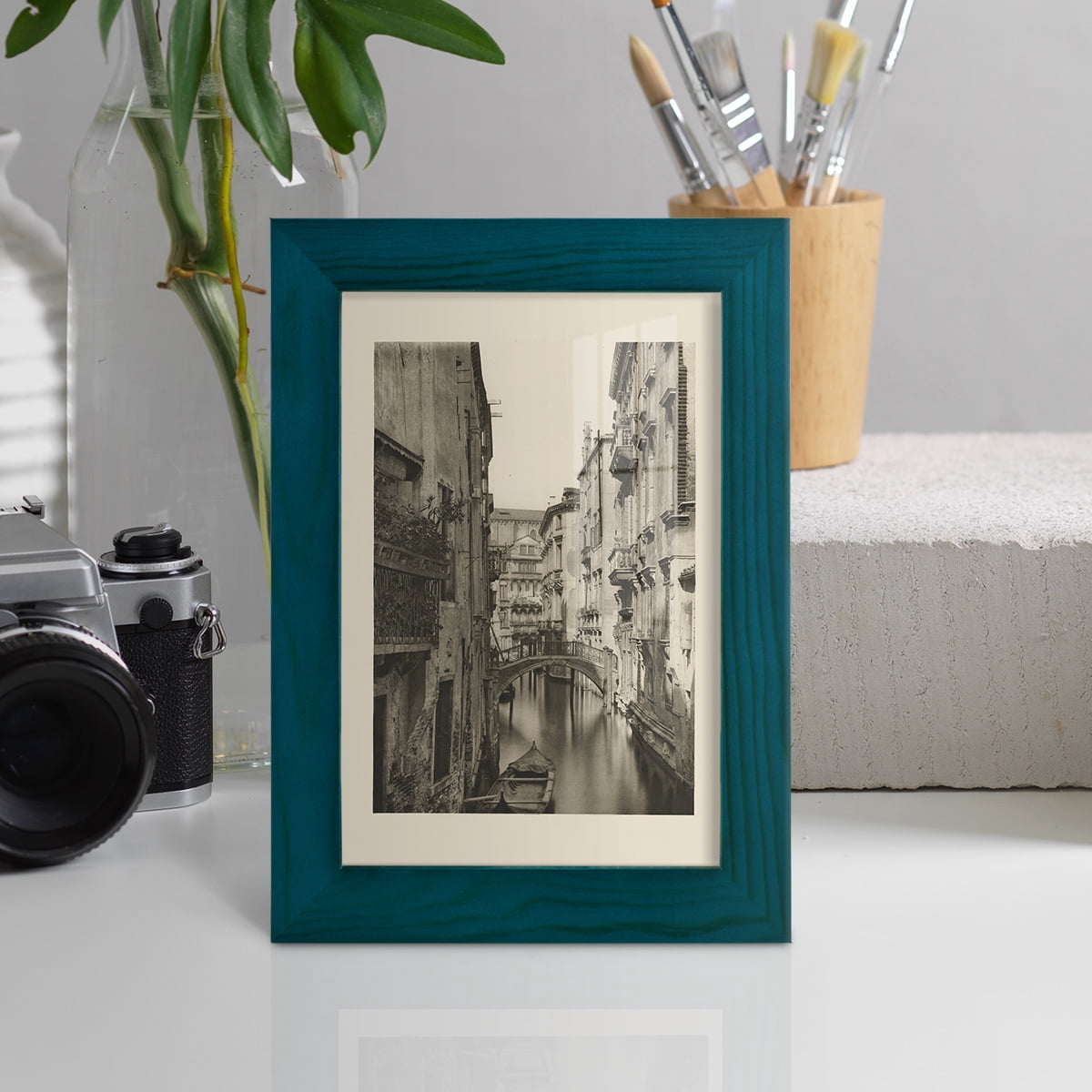 Vintage Views of Venice IV - Framed Print w/glass - Ocean Blue