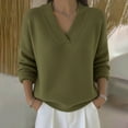 thumbnail image 2 of Breezora V Neck Knit Pullover Sweater Lightweight Long Sleeve Casual Fall Tops Womens 2025 Fashion Knitwear XXXXL Size Green, 2 of 5