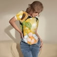 thumbnail image 3 of KLL Women 's Crew Neck Bodysuit Jumpsuits Sunflower Gnomes 3 Print Short onesies Stretch T Shirts, 3 of 5