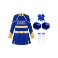 thumbnail image 4 of iiniim Kids Girls Long Sleeve Cheerleading Uniform Dance Party Dress with Pom Pom Headwear Socks A Blue 12, 4 of 7