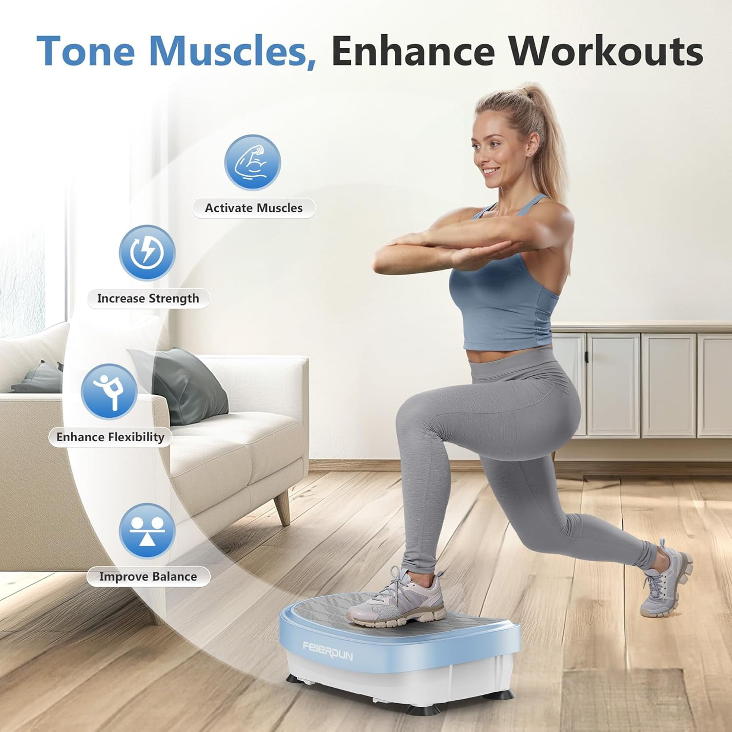 FEIERDUN Vibration Platform Machine, full Body Workout Vibration Fitness Platform, with Loop Bands & Remote