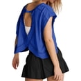thumbnail image 2 of Wovix Womens Open Back Workout Shirt Solid Oversized Tee Backless Athletic Short Sleeve Crewneck Tops Blue S, 2 of 7
