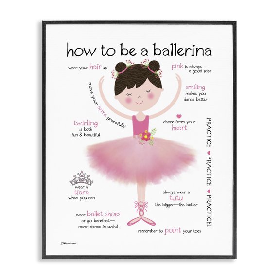 Stupell Industries Cottage How To Be A Ballerina Diagram With Pink Tutu and Slippers Brown Haired Black Framed Giclee Art, 16 x 20, by Stephanie Workman Marrott