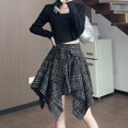 thumbnail image 2 of BUYISI Retro Gyaru Women Irregular Plaid Skirt High waist Shirt Pleated skirt Black S, 2 of 7