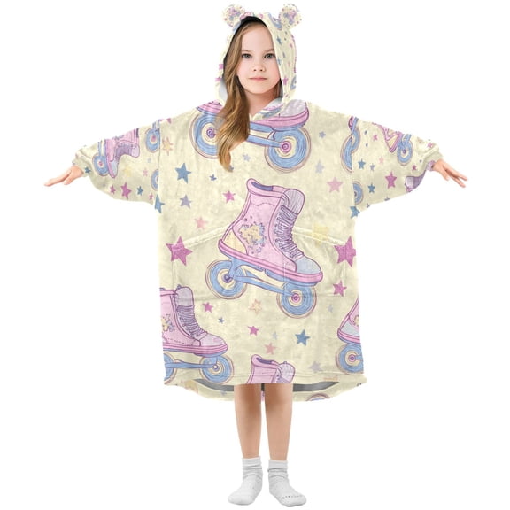 FORMRS Wearable Blanket Hoodie with Sleeves for Kids Cozy Flannel Sweatshirt, Roller Disco