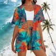 thumbnail image 2 of mihongmao Summer Vacation Outfits Beach Sets 2 Pieces Y2k Outfits Fashion Women's Hawaiian Style Print Casual Round Neck Short Sleeve Top T-shirt And Shorts Set Green S, 2 of 7