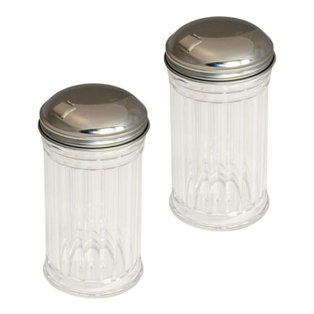 

Set of 2 Clear Plastic Sugar Shakers with Stainless Steel Side Flip Pouring Cap