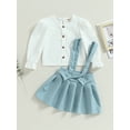 thumbnail image 3 of Bagilaanoe 2Pcs Little Girls Overalls Dress Set White Long Sleeve Shirts Tops + Suspender Skirt 3T 4T 5T 6T 7T Kids Fall Casual Outfits, 3 of 8
