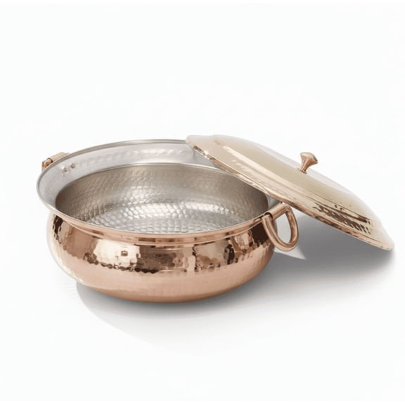 P•TAL Handcrafted Copper Hammered Braiser (10 Qt) with Lid | Large Capacity | Tin-Coated Interior | Rose Gold Finish | Gas Stove & Oven Safe