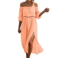 thumbnail image 3 of Horkkom Off the Shoulder Dresses for Women Short Sleeve Solid Color Summer Dresses Flowy Casual Maxi Dresses, S-3XL, 3 of 8