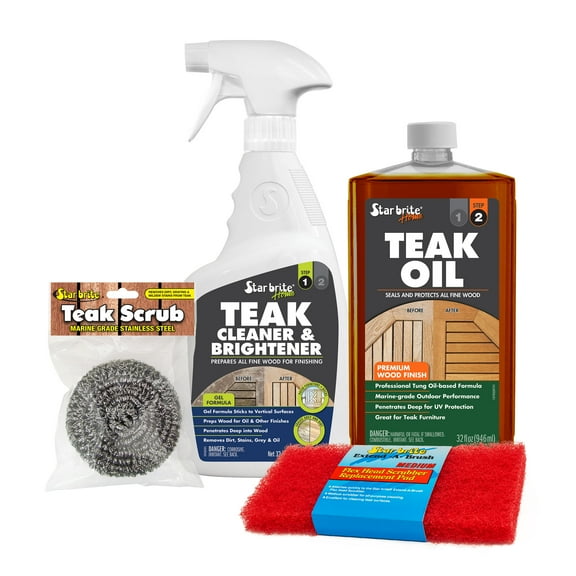 Star brite Teak Care Kit - Cleaner, Brightener & Teak Oil 3-Step Wood Restoration