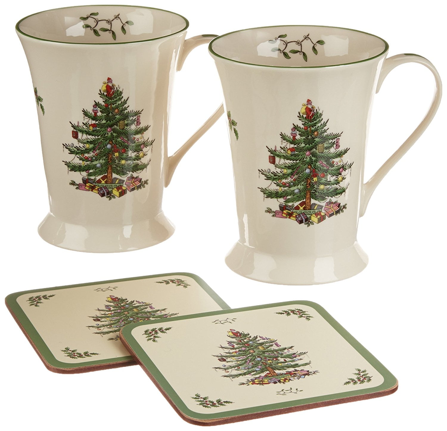 Spode CHRISTMAS TREE Set Of 2 Mugs & Coasters Pimpernel 9568438 