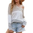 thumbnail image 4 of Suéter Manga Larga Cuello En V Raya Un Hombro Casual Tops De Moda Para Mujer Caqui L, 4 of 6
