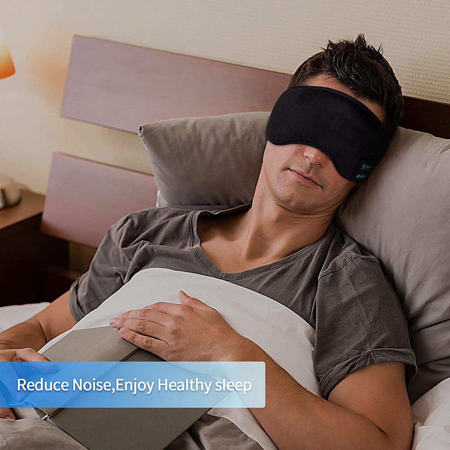 HRTGFD-Sleep Headphones 5.2 Bluetooth Sleep Mask with Music and Ultra Thin Speakers Perfect for Sleeping, Air Travel,Meditation and RelaxationUnique Gifts for Men Women - Black
