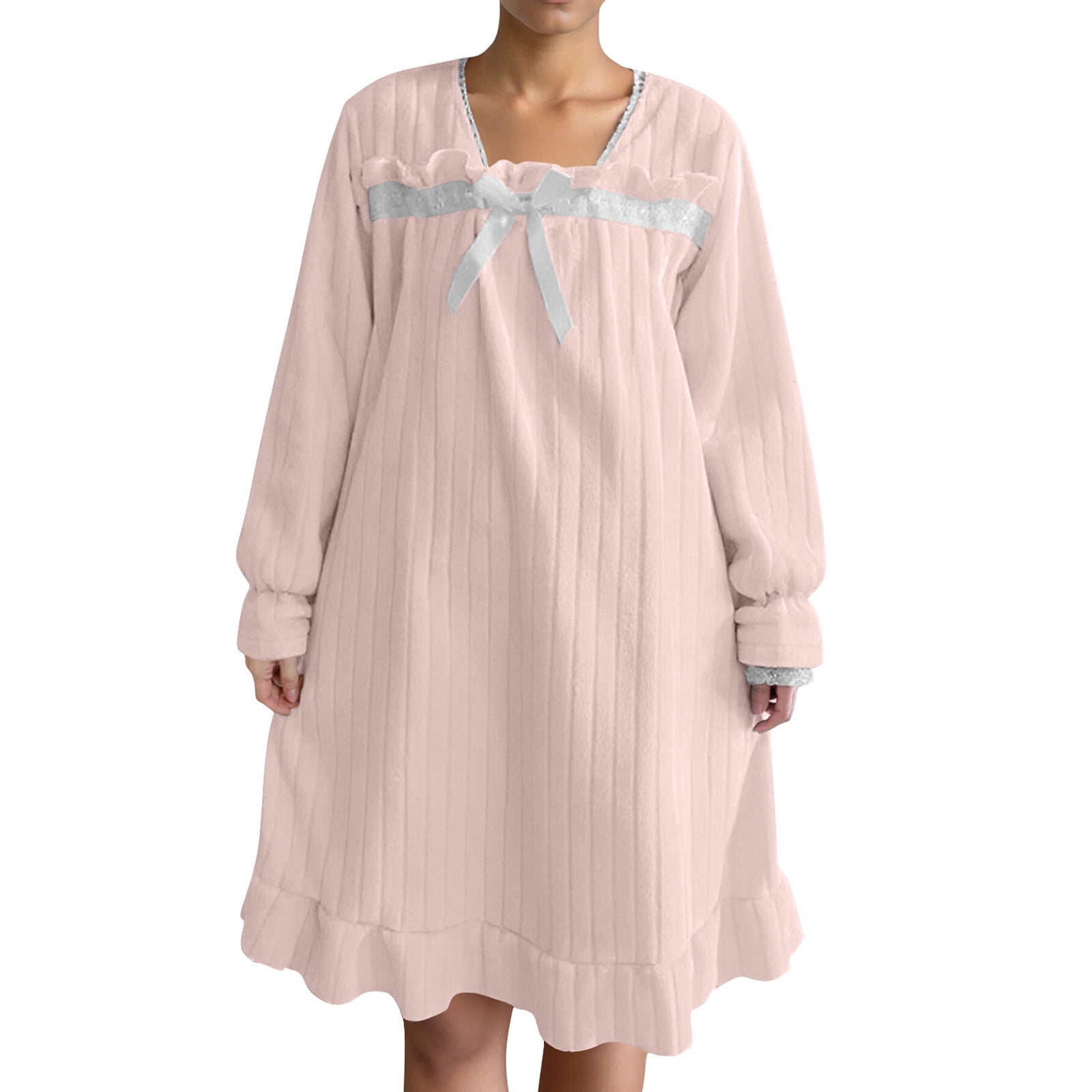 MeiDai Automne Hiver Femmes à Manches Longues Chemise De Nuit Rose