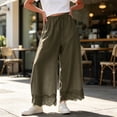 thumbnail image 6 of Tqcoqu Women's High Waisted Wide Leg Cropped Lace Hem Pants, Drawstring Casual Lightweight Trousers with Pockets, 6 of 9