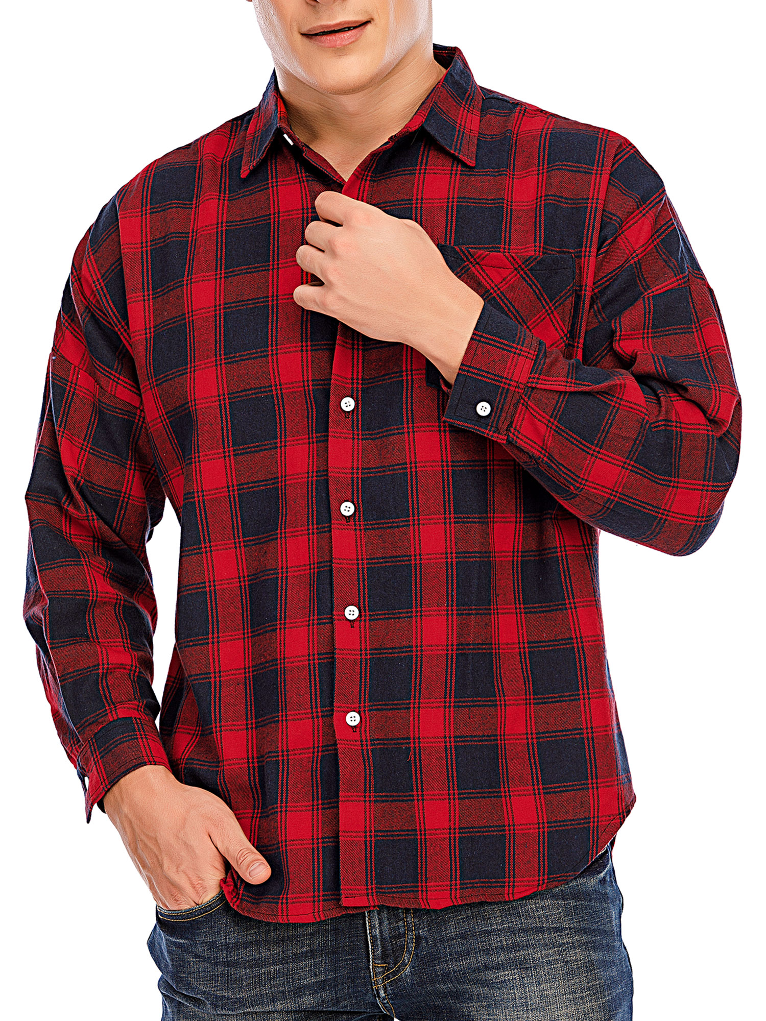 SHCKE Men's Plaid Flannel Shirts Long Sleeve Slim Fit Casual