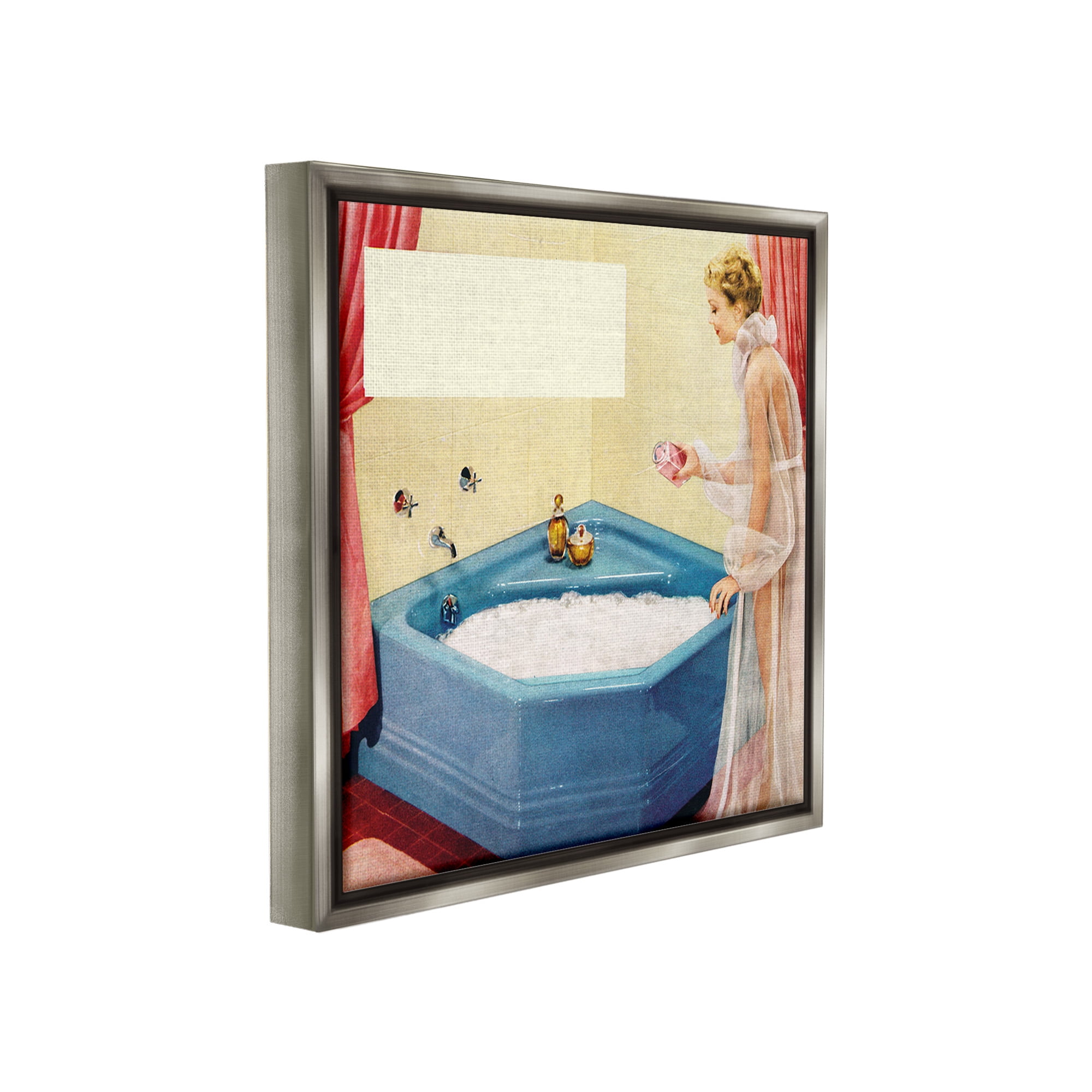 Stupell Industries Vintage Bubble Bath Girl Novelty Painting Gray Floater Framed Canvas Art Print Wall Art, 25 x 25