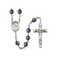 thumbnail image 1 of St. Sharbel Silver-Plated Rosary 8mm Hematite Beads Crucifix Size 1 3/4 x 1 medal charm, 1 of 1