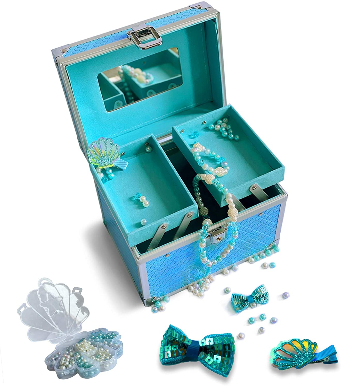 Jewelry Box for Little girls, Portable Aluminum Frame Cosmetic Travel