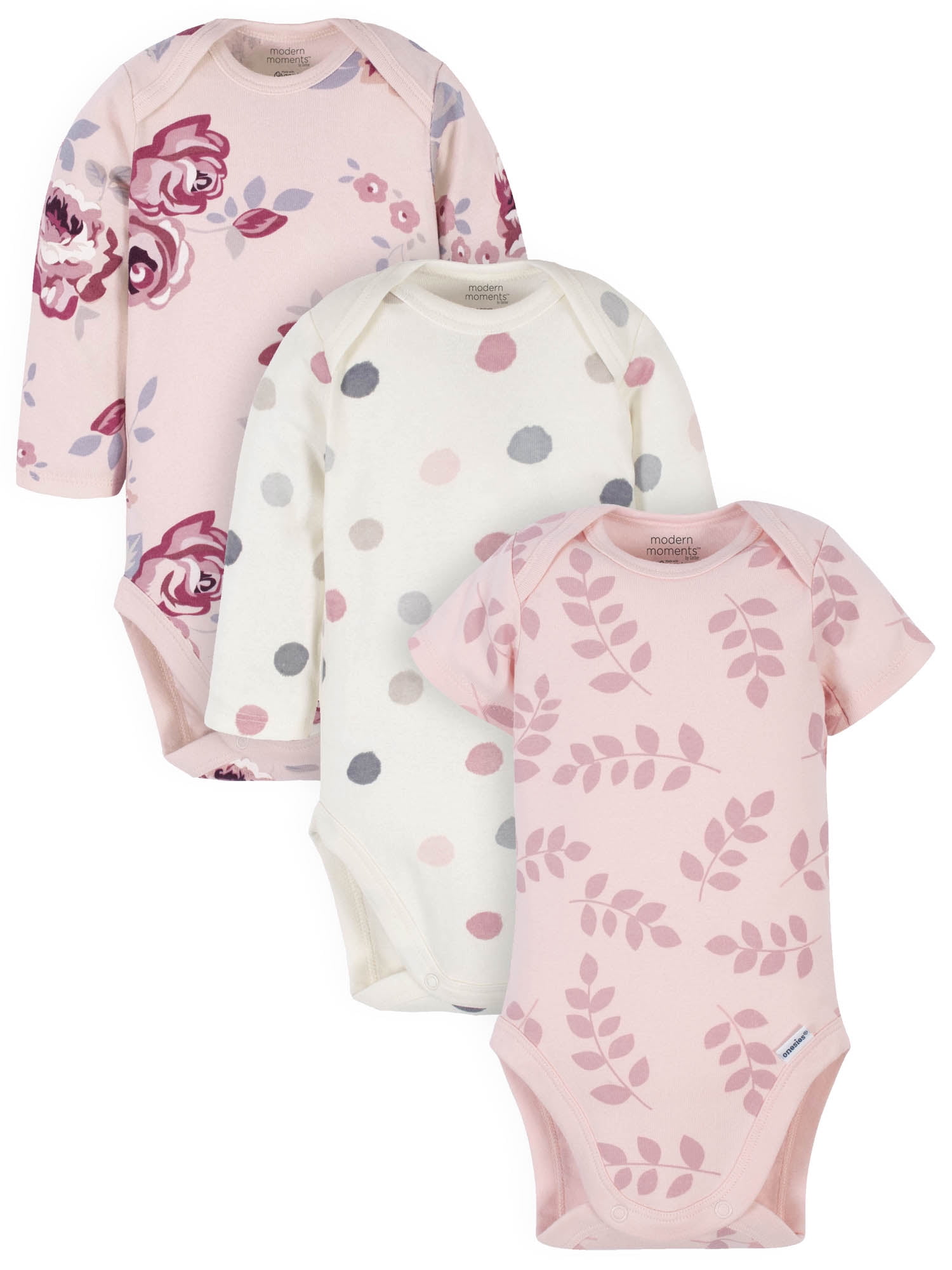 Modern Moments by Gerber Baby Girl Long Sleeve Onesies Bodysuits, 3
