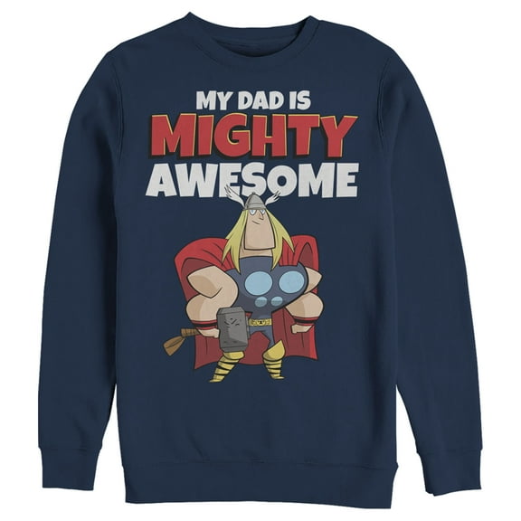 Men's Marvel My Dad is Mighty Awesome Cartoon Thor Sweatshirt Navy Blue X Large