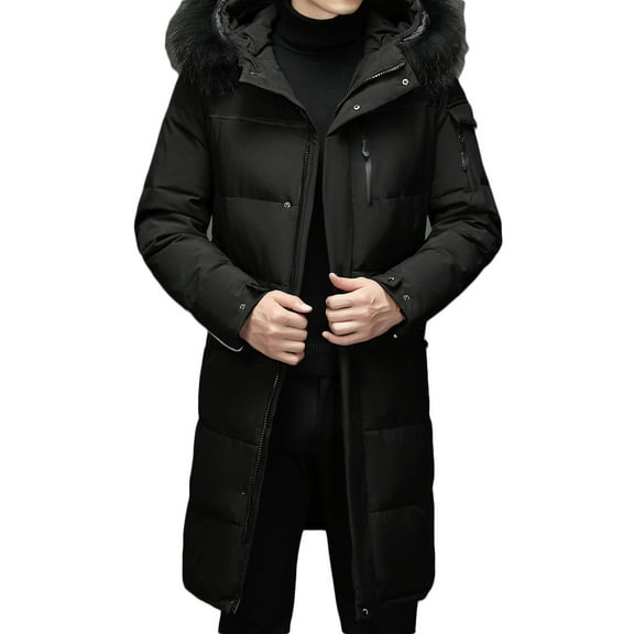 Men's Warm Parka Waterproof Down Jacket Long Winter Coat with Removable Hood Faux Fur Trim