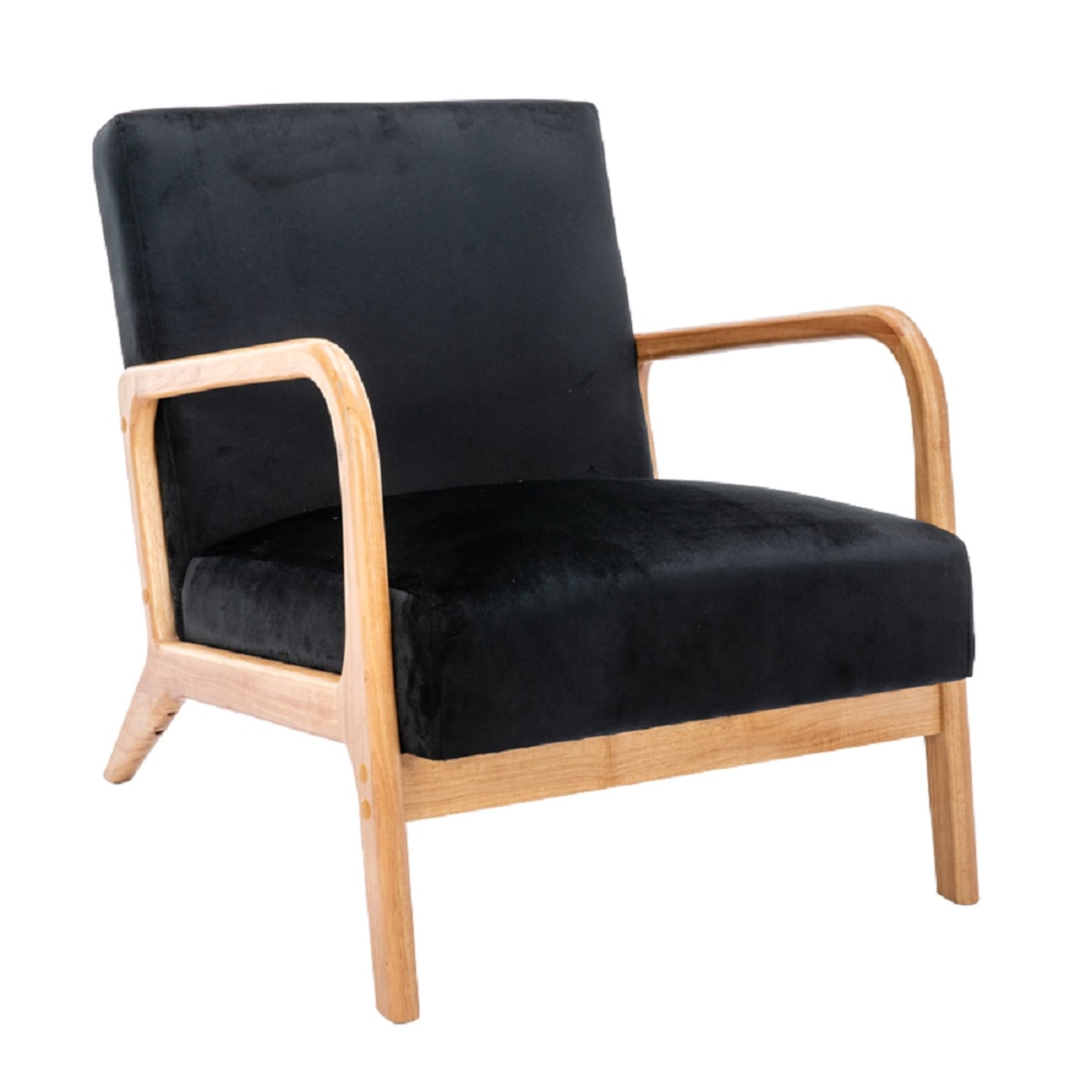 GDF Studio 32.7" Mid-Century Modern Accent Chair with Open Wood Frame, Plush Velvet Upholstery, Black