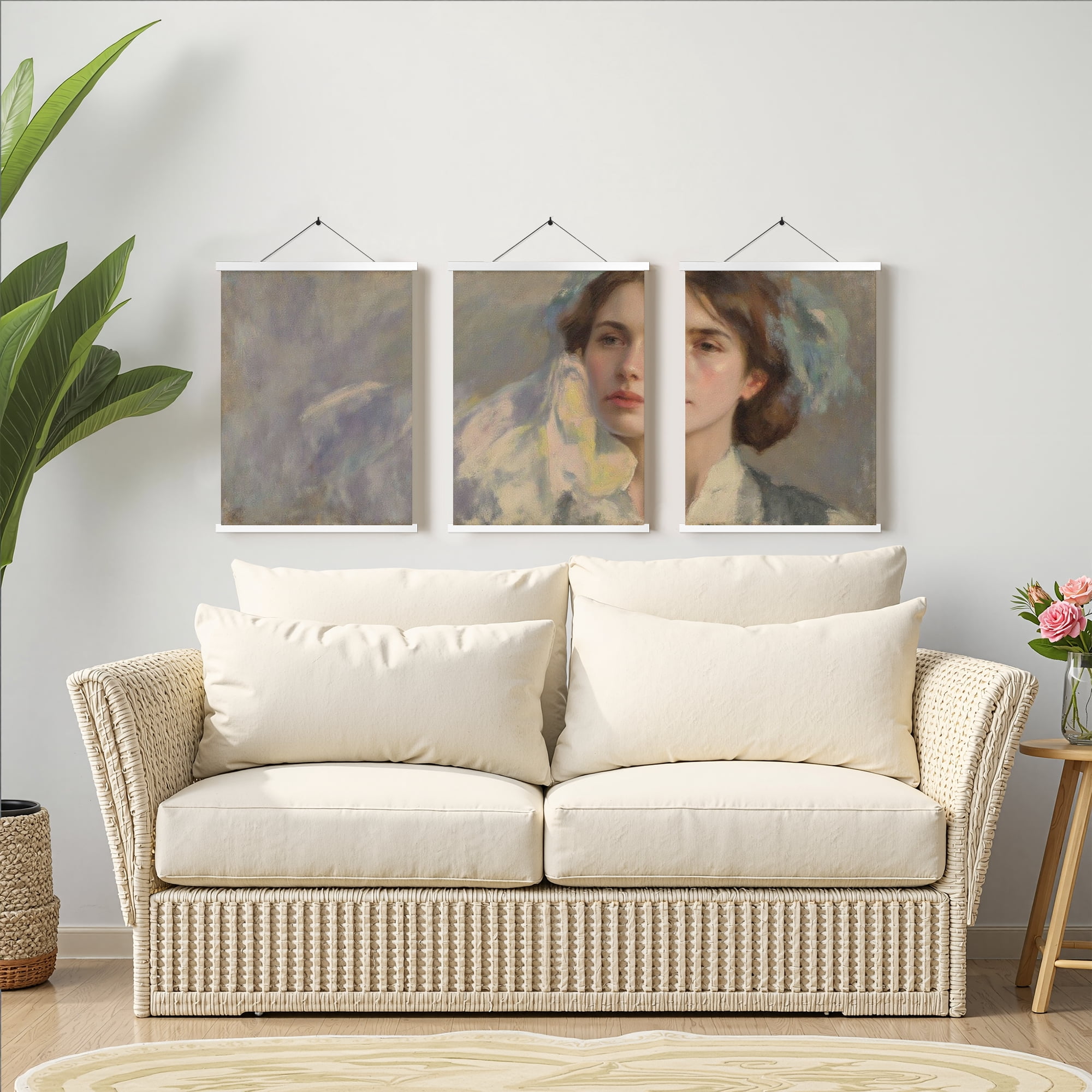 MAYEERTY Modern Abstract Wall Art Painting, Living Room Decor, White Hanging Rod Frame, 15.7"x11.8"