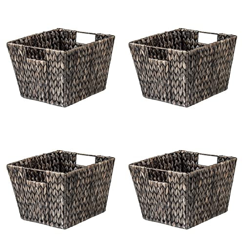 11.5&quot; Hyacinth Storage Basket with Handles, Rectangular, by Trademark Innovations (Set of 4, Taupe)