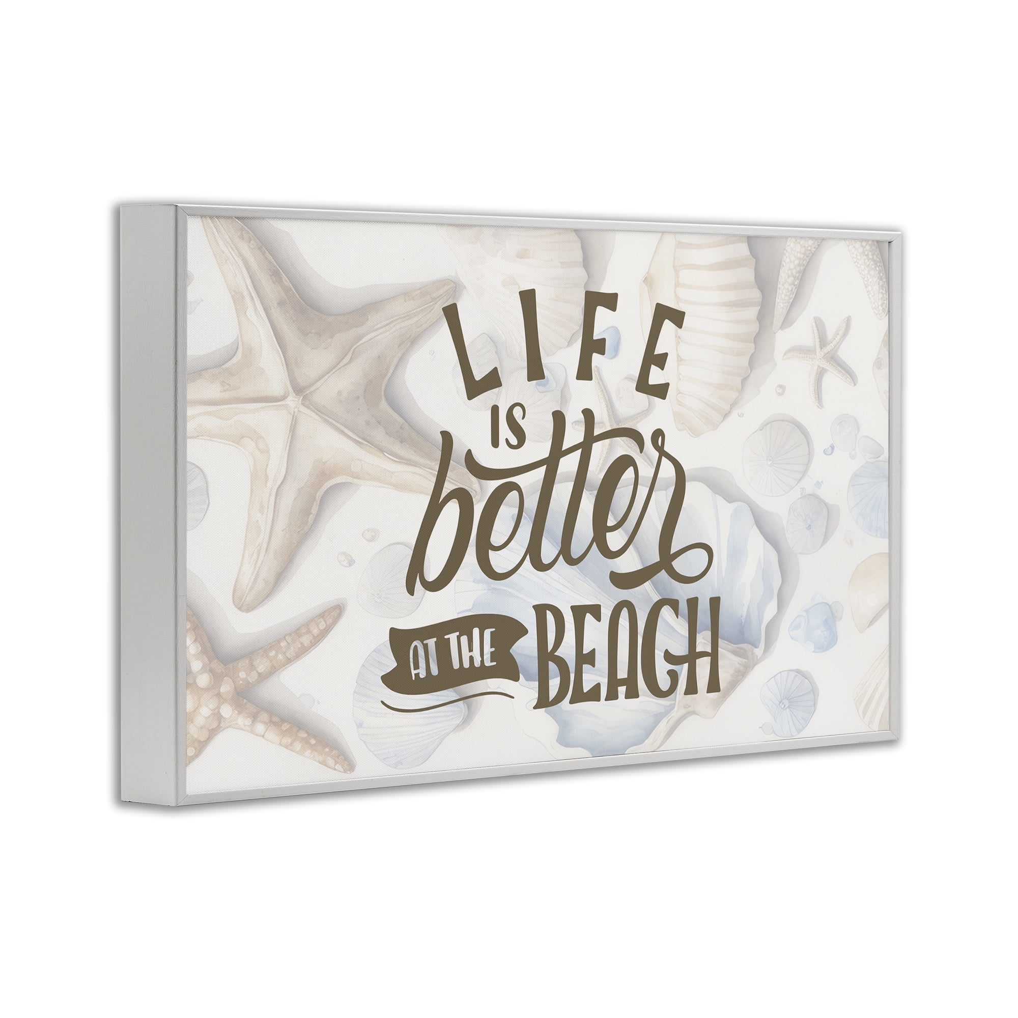 Stupell Industries Better At Beach Seashells White Framed Giclee Art, design by Kim Allen