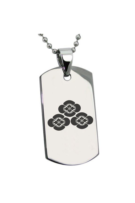 Stainless Steel Asakura Samurai Crest Engraved Dog Tag Pendant Necklace