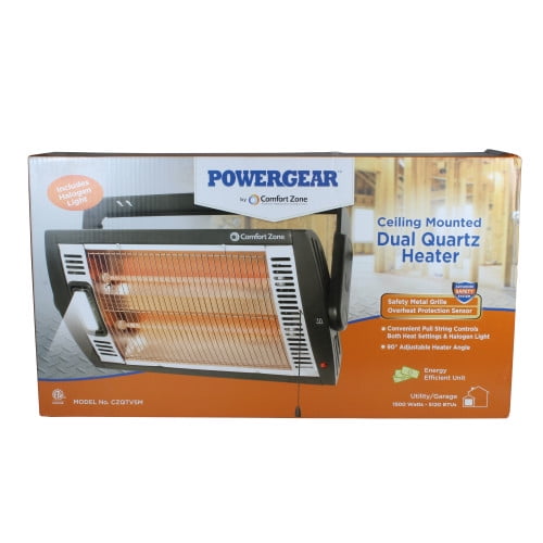 Comfort Zone 750/1,500-Watt Ceiling Mounted Dual Quartz Radiant Heater with  90-Degree Adjustable Tilt, Metal Safety Grille, Overheat Protection  (Hardware Included) - Walmart.com