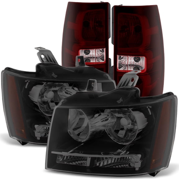 AKKON - For 07-14 Chevy Suburban 1500 2500 Tahoe Smoked Lens Headlights Red Tail light Lamps Combo