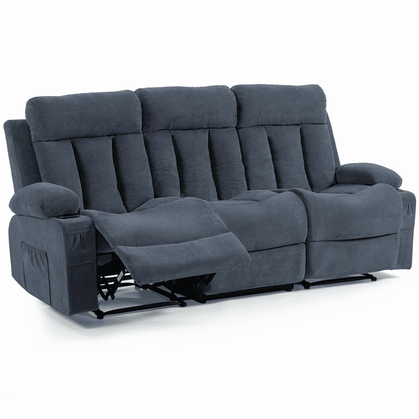 WENTUM Recliner Sofa Set, 3 Seater Recliner Sofa Chair, Manual Reclining Sofa Couch, Triple Recliner Sofa for Living Room, Home Theater, Small Spaces, Blue