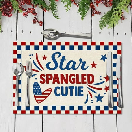

Shiusina Independence Day Star Placemats American Flag Patriotic Decorative Placemats For Dinner Parties D