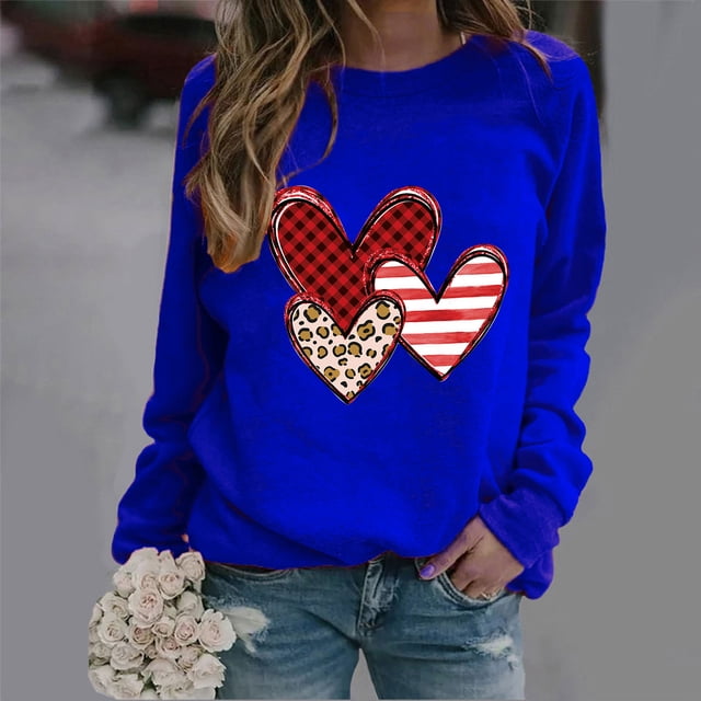 Styesk Chandails à Manches Longues pour Femmes, Imprimé de Cœur, Hauts de Sortie, T-Shirts Confortables et Doux à Col Rond, Chandail à Enfiler, Mode, Ample, Léger, Chandail en Molleton, Graphique de la Saint-Valentin, Hauts Décontractés