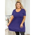 thumbnail image 3 of SHOWMALL Plus Size Shirt for Women Short Sleeve Royal Blue 1X Crewneck Summer Tunic Pleated Flowy Dress Maternity Loose Fit Babydoll Clothes, 3 of 8