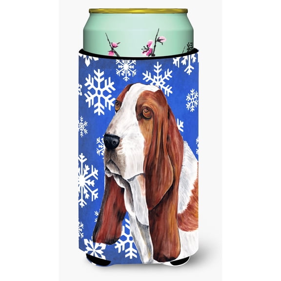 Basset Hound Winter Snowflakes Holiday Tall Boy Hugger