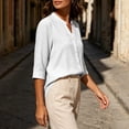 thumbnail image 6 of Perfectbot Women's Collarless Button Down Shirt, 3/4 Sleeve Cotton Linen Tunic Blouse with Curved Hem, 6 of 8