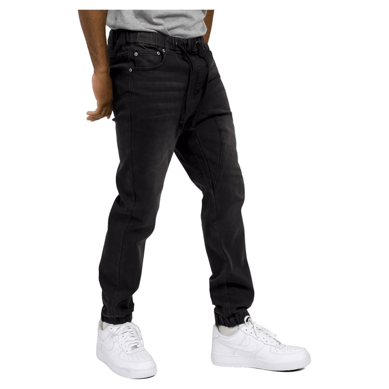 Victorious Mens Drop Crotch Jogger Denim Pants JG803 - Black Victorious Mens Drop Crotch Jogger Denim Pants JG803 - Black