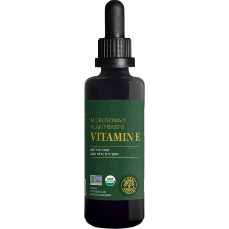 Global Healing Organic Vitamin E Liquid Drops - 40 mg Natural D-Alpha Tocopherol - Vegan Liposomal Vitamin E Oil for Skin Health & Daily Wellness - Non-GMO, Gluten-Free, 2 fl oz