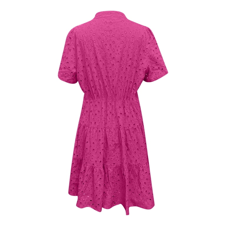 Hueook Homecoming Dresses Fashion Women Winter Casual V-Neck Short Sleeve Mini Dress Hot Pink 2X, Women's, Size: 2XL