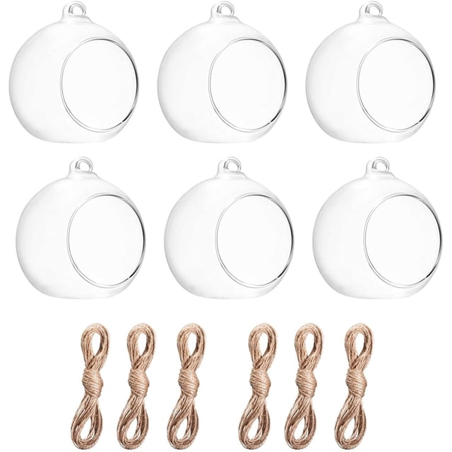 BlogBlog Hanging Glass Candle Holder, Globe Glass Tea Light Holder, Hanging Glass Vase, Flower Plants Terrarium, Glass Orbs Container, Micro Landscape DIY for Home, Office, Wedding (3.15" 6Pcs)