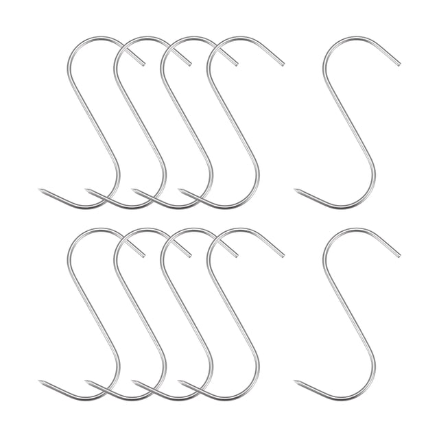 Ganchos de Carne Uxcell de 3.94", Gancho en S de Acero Inoxidable de 0.12" de Grosor, Paquete de 10 para Colgar en Procesamiento de Carne