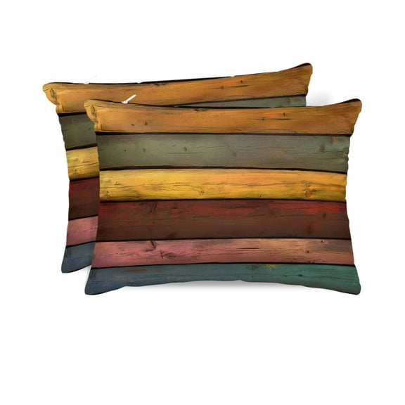 Hokiten King Size Pillow Cases Set of 2, Pillow Covers for Bed, Colorful Vintage Satin Pillowcases with Zipper for Hair/Skin, Pillow Protector Cover, Vintage Wooden Farmhouse 20x36 Inches